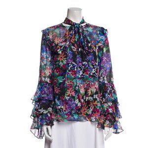 Prabal Gurung Floral Print Ruffle Silk Blouse